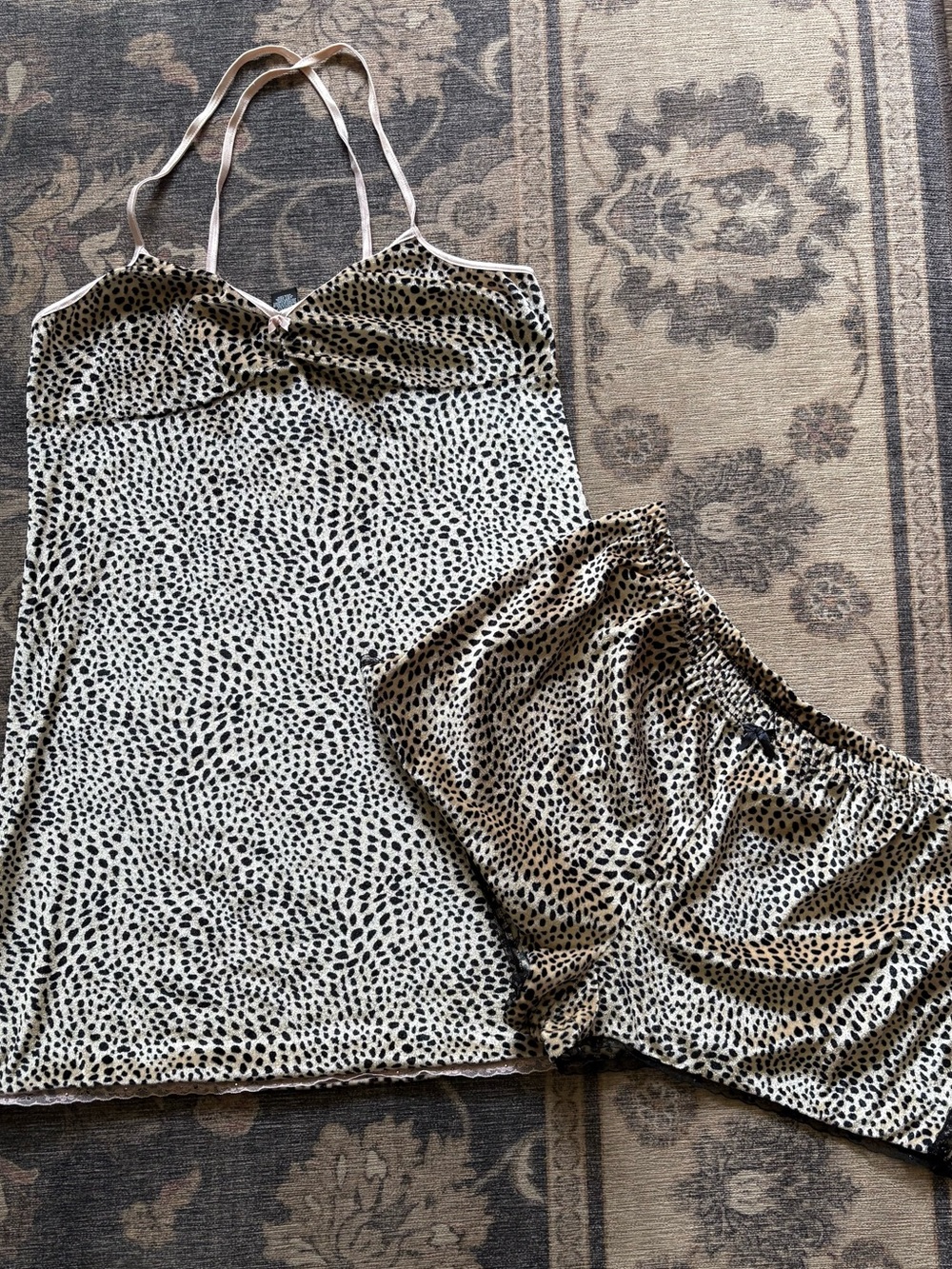 Y2K velour leopard print set